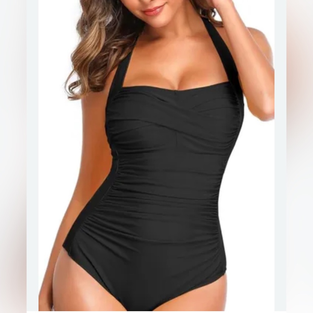 Boden One Piece Enhancer Swimsuit Swim Women Black Halter US Size 8